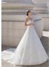 Double Straps Beaded White Lace Tulle Latest Wedding Dress